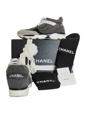 Chanel Suede & Wool Grey CC Sneakers