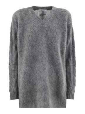 MaxMara Grey Piera Wool and Cashmere V Neck Sweater
