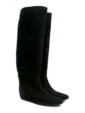 Lanvin Black Suede Wedge Knee Boots