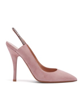 Valentino Pink Crystal Embellished Slingback Suede Court Shoes