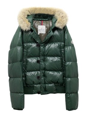 Moncler Green Fur Trim Down Jacket