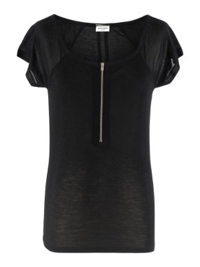 Saint Laurent Black Silk Zip Front Top