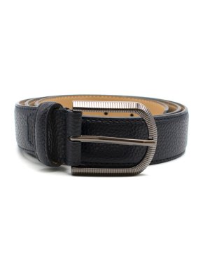Balmain Black Leather Belt with Silver Tone Hardware