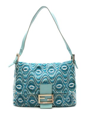 Fendi Blue Beaded Baguette Square Shoulder Bag