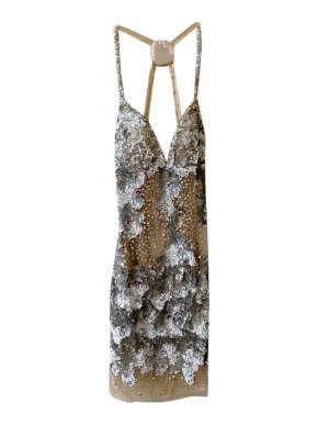 Bespoke sequin and nude tulle evening dress