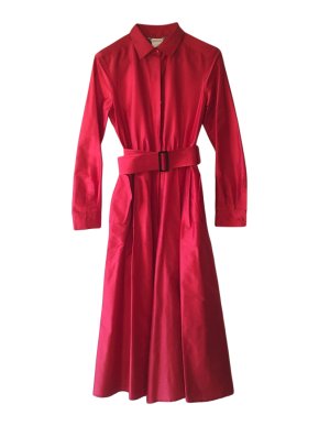 MaxMara red long sleeved silk midi dress