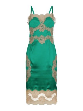 Dolce & Gabbana green silk lace slip dress