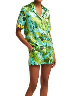 Richard Quinn Lime floral-print silk short Set