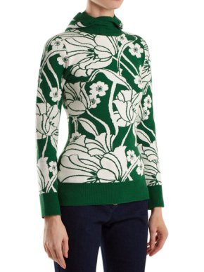 JoosTricot Green Floral Intarsia Hooded Jumper
