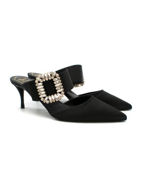 Roger Vivier Black Crystal-Embellished Satin Mules