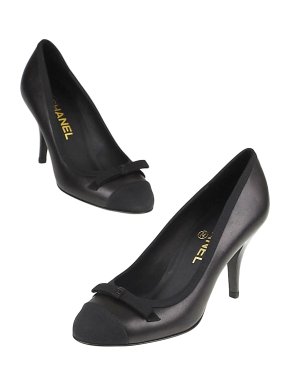 Chanel Black Leather & Grosgrain Pumps