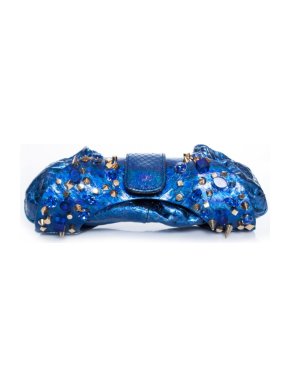 Maison Du Posh Blue Studded Snakeskin Pouch
