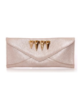 Maison Du Posh Champagne Leather Swarovski Knuckle Clutch