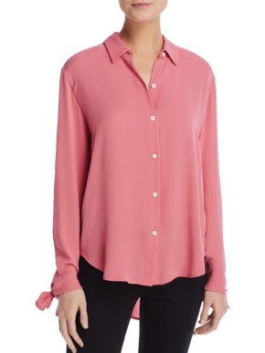 Theory Pink Silk Tie Cuff Shirt