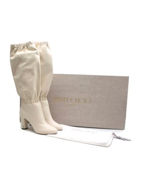 Jimmy Choo White Latte Maxyn 85 Knee-High boots
