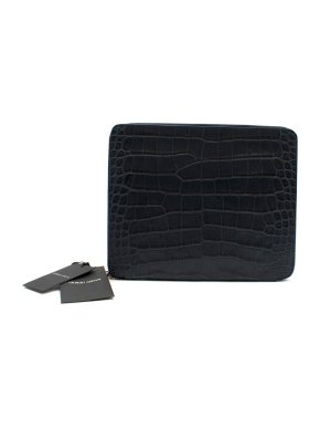 Giorgio Armani Navy Croc Embossed Leather Ipad Case/Document Holder