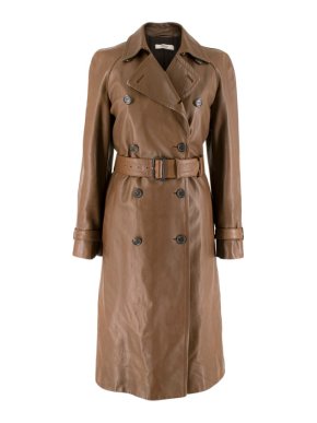 Prada Brown Double-Breasted Leather Trench Coat