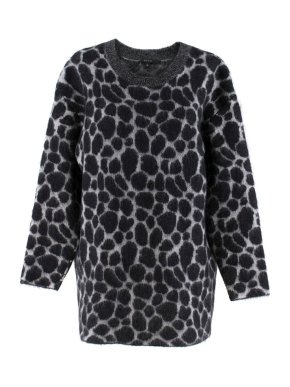 Gucci Black & Grey Leopard Print Mohair Blend Knit Sweater