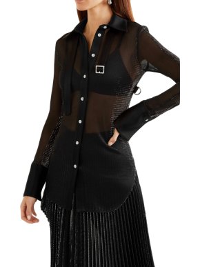 Peter Do Black Satin-trimmed Metallic Voile Shirt