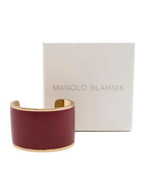 Manolo Blahnik Gold Tone Red Leather Cuff