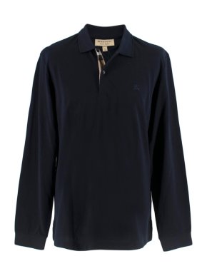 Burberry Navy Long Sleeve Polo Shirt