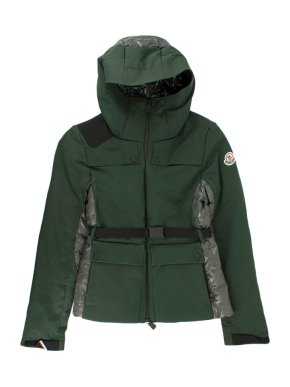 Moncler Green Waxed Puffer Panel Jacket With Buckle Belt