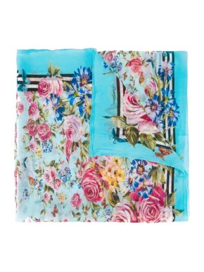 Dolce & Gabbana Blue Rose Print Wrap Scarf