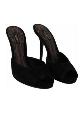 Dolce & Gabbana black suede peep toe mules