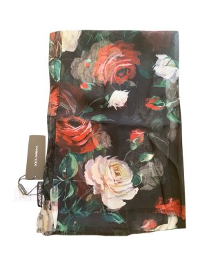 Dolce & Gabbana rose print black silk scarf