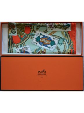 Hermes playing cards printed silk scarf 41x41 cms