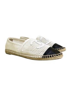 Chanel Black & White Mesh & Leather Cap-Toe Espadrilles