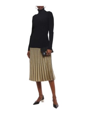 Tory Burch Metallic Gold Pleated Midi Skirt