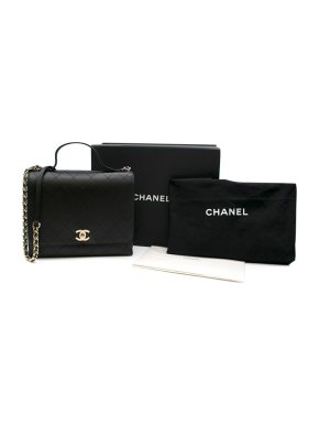 Chanel Black Calfskin Flap Bag with Top Handle