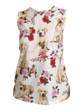 Dolce & Gabbana Labrador and Roses print Top