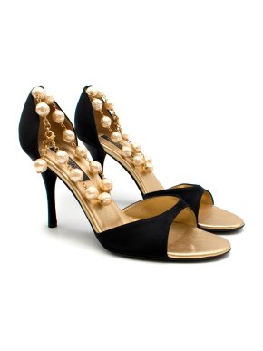 Sergio Rossi Black Satin Heels With Peal Ankle Strap