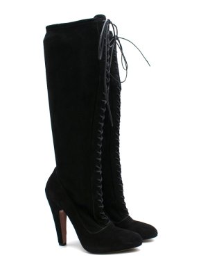 Alaia Knee High Suede Lace-Up Boots