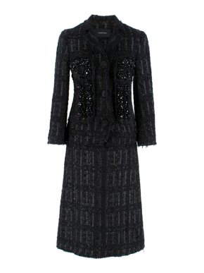 Simone Rocha Crystal-Embroidered Black Tweed Coat & Skirt