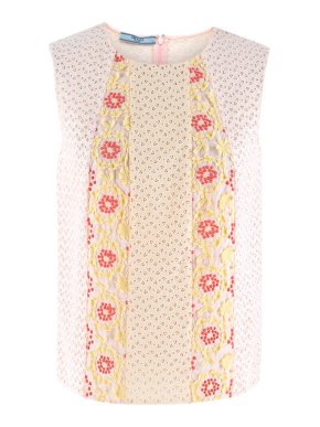 Prada Pink Eyelet Floral Embroidered Sleeveless Top