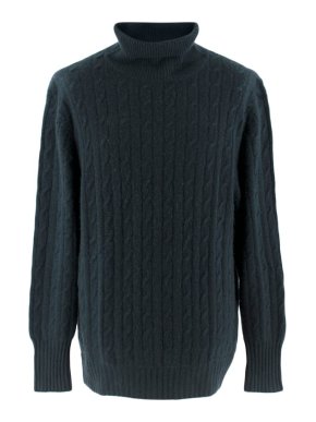 N.Peal Navy Cable Roll Turtleneck Sweater in Cashmere