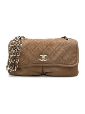 Chanel Quilted Flap Shoulder Bag in Brown Suede