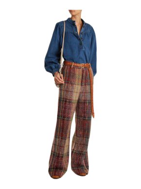 Chloe Long-sleeved Gathered-yoke Denim Shirt