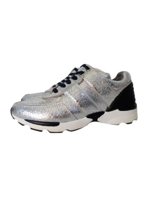 Chanel Silver Metallic Cracked Leather Sneakers