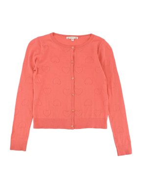 Bonpoint Coral Yr10 Heart Openwork Cardigan