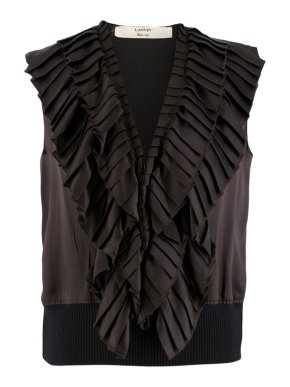 Lanvin Brown Ruffled Sleeveless Top