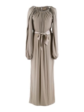 Lanvin Khaki Silk Blend Draped Chain Detail Dress