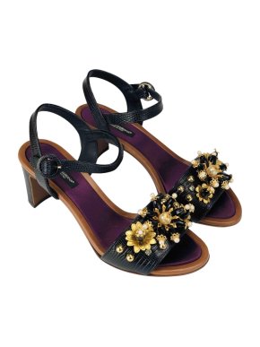 Dolce & Gabbana Black Crystal Embellished Sandals