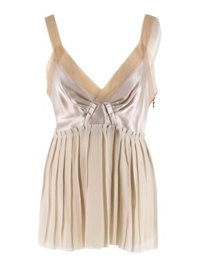 Lanvin Beige Sleeveless Pleated Silk Top