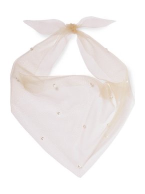 Pan & The Dream Beige Faux Pearl Embellished Tulle Scarf