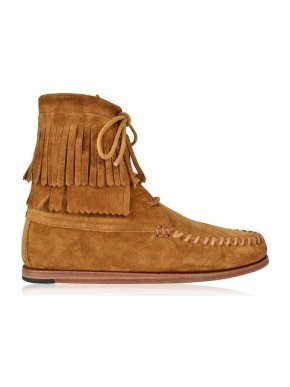 Saint Laurent Suede Fringe Moccasin Boots