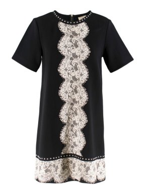 Lanvin Black Mini Dress With Lace and Stud Detailing